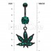 Black Indica Marijuana Cannabis Pot Leaf Sparkle Belly Button Ring