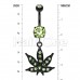 Black Indica Marijuana Cannabis Pot Leaf Sparkle Belly Button Ring