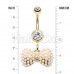 Golden Vintage Pearl Bow Tie Belly Button Ring