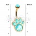 Golden Animal Lover Opal Paw Print Belly Button Ring