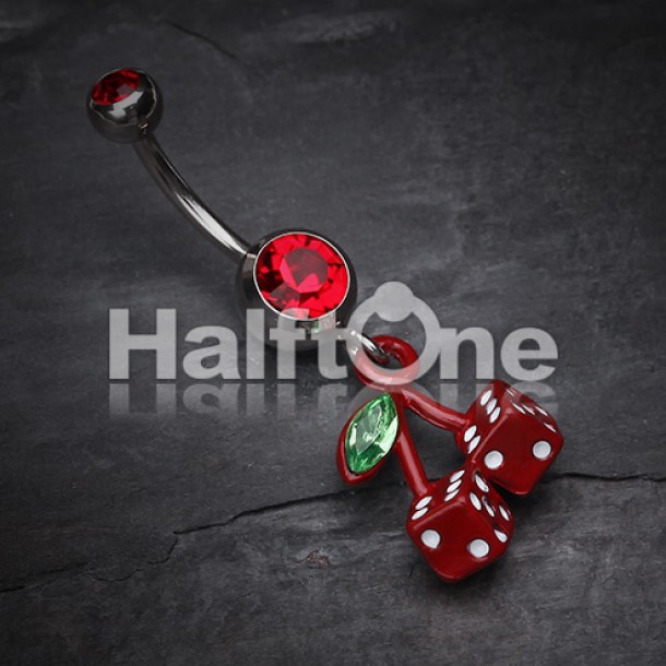 Vibrant Cherry Dice Belly Button Ring