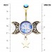 Double Moon Star Dangle Belly Button Ring