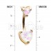 Golden Double Heart Opal Sparkle Prong Set Belly Button Ring