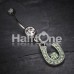 Jeweled Four Leaf Clover on Horseshoe Belly Button Ring