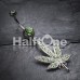 Marijuana Indica Cannabis Pot Leaf Multi-Gem Belly Button Ring