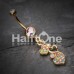 Golden Sparkling Heart Cluster Belly Button Ring