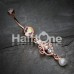 Rose Gold Elegant Jeweled Pearl Dangle Belly Button Ring