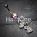 Rainbow Sparkling Heart Cluster Belly Button Ring
