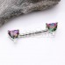 Iridescent Double Heart Gem Nipple Barbell Ring Iridescent Double Heart Gem Nipple Barbell Ring