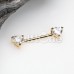Gold CZ Double Heart Gem Nipple Barbell Ring