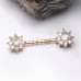 Golden Cubic Flower Gem Nipple Barbell Ring