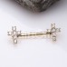 Golden Cubic Cross Gem Nipple Barbell Ring