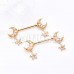 Golden Double Moon Twinkle Star Dangle Nipple Barbell Ring