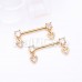 Golden Double Prong Heart Dangle Cubic Zirconia Gem Nipple Barbell Ring