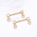 Golden Double Prong Heart Dangle Cubic Zirconia Gem Nipple Barbell Ring