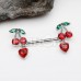 CZ Cherries Cherry Heart Dangle Nipple Barbell Ring