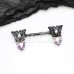 Dark Iridescent Butterfly Heart Dangle Nipple Barbell Ring