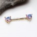 Golden Cubic CZ Iridescent Double Heart Gem Nipple Barbell Ring