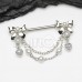Push Pin Bow Pearl Drop Dangle Chain Nipple Barbell Ring
