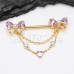 Golden Push Pin Bow Heart Drop Dangle Chain Nipple Barbell Ring