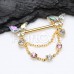 Golden Push Pin Butterfly Heart Drop Dangle Chain Nipple Barbell Ring