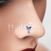 Blue Sapphire Butterfly Flower Dangle Gem Nose Stud Ring