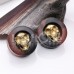 Organic Golden Brass Skull Ebony Wood Double Flared Ear Gauge Plug