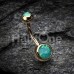 Golden Opal Gem Double Stone Ball Steel Belly Button Ring