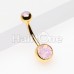 Golden Opal Gem Double Stone Ball Steel Belly Button Ring