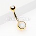 Golden Opal Gem Double Stone Ball Steel Belly Button Ring