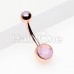 Rose Gold Opal Gem Double Stone Ball Steel Belly Button Ring