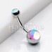 Synthetic Moonstone Double Ball Inlay Steel Belly Button Ring