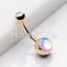 Golden Synthetic Moonstone Double Ball Inlay Steel Belly Button Ring