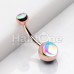 Rose Gold Synthetic Moonstone Double Ball Inlay Steel Belly Button Ring