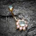 Golden Luxuriant Spring Flower Cubic Zirconia Belly Button Ring