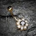 Golden Luxuriant Spring Flower Cubic Zirconia Belly Button Ring