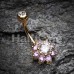 Golden Luxuriant Spring Flower Cubic Zirconia Belly Button Ring