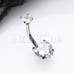 Internally Threaded Cubic Zirconia Double Prong Heart Belly Button Ring