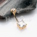 Golden Classic Square Princess Cut Prong Cubic Zirconia Belly Button Ring