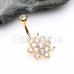 Golden Blooming Spring Flower Cubic Zirconia Belly Button Ring