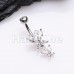 Double Butterfly Drop Cubic Zirconia Belly Button Ring