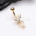 Golden Double Butterfly Drop Cubic Zirconia Belly Button Ring