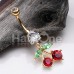 Golden Cherry Drop Cubic Zirconia Belly Button Ring