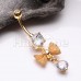 Golden Dainty Mesh Bow Cubic Zirconia Belly Button Ring