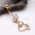 Golden Tilted Heart Drop Cubic Zirconia Belly Button Ring