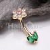 Golden Double Icon Blooming Flower Cubic Zirconia Belly Button Ring