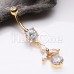 Golden Dainty Leaf Drop Cubic Zirconia Belly Button Ring