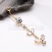 Golden Double Leaf Drop Cubic Zirconia Belly Button Ring