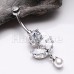 Dainty Leaf Pearl Drop Cubic Zirconia Belly Button Ring