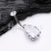 Internally Threaded Cubic Zirconia Prong Teardrop Belly Button Ring